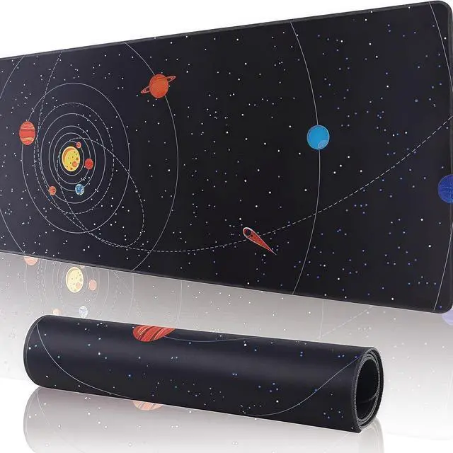 Main image of Large Gaming Mouse Pad for Desk Cover,35.43 X 15.75 Inches Large Black Computer Desk Pad Mat for Keyboard and Mouse,3mm Thick Non-Slip Base Planet Space Mousepad for Desk Accessories