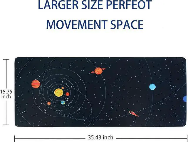 Alt view image 3 of 7 - Large Gaming Mouse Pad for Desk Cover,35.43 X 15.75 Inches Large Black Computer Desk Pad Mat for Keyboard and Mouse,3mm Thick Non-Slip Base Planet Space Mousepad for Desk Accessories