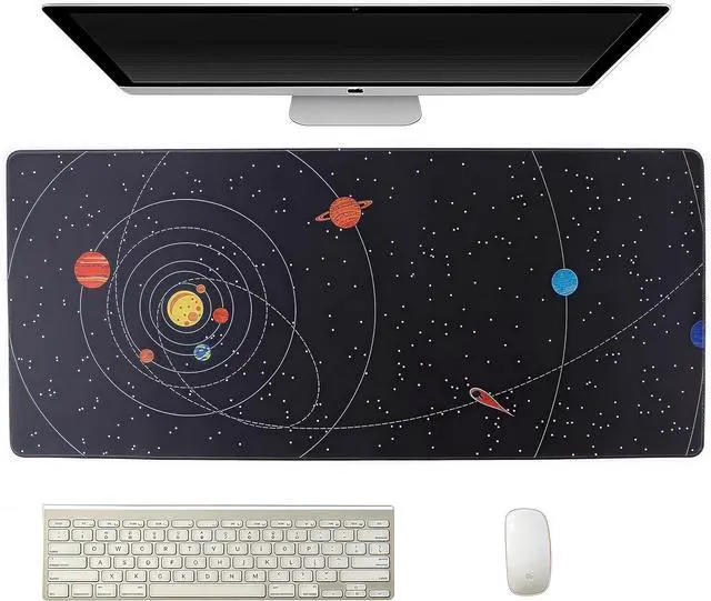 Alt view image 2 of 7 - Large Gaming Mouse Pad for Desk Cover,35.43 X 15.75 Inches Large Black Computer Desk Pad Mat for Keyboard and Mouse,3mm Thick Non-Slip Base Planet Space Mousepad for Desk Accessories