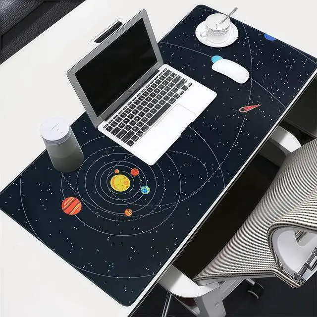 Alt view image 7 of 7 - Large Gaming Mouse Pad for Desk Cover,35.43 X 15.75 Inches Large Black Computer Desk Pad Mat for Keyboard and Mouse,3mm Thick Non-Slip Base Planet Space Mousepad for Desk Accessories