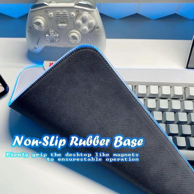 Alt view image 5 of 6 - White Gaming Mouse Pad RGB Mousepad Non-Slip Rubber Base Extra Large Cool XL XXL Computer Desk Pad Gaming Accessories LED Light Up Extended Big Mouse Pad for Gamer (31.5x12In) Upgrade