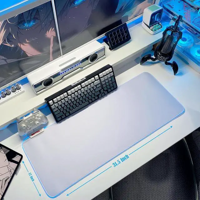 Alt view image 6 of 6 - White Gaming Mouse Pad RGB Mousepad Non-Slip Rubber Base Extra Large Cool XL XXL Computer Desk Pad Gaming Accessories LED Light Up Extended Big Mouse Pad for Gamer (31.5x12In) Upgrade
