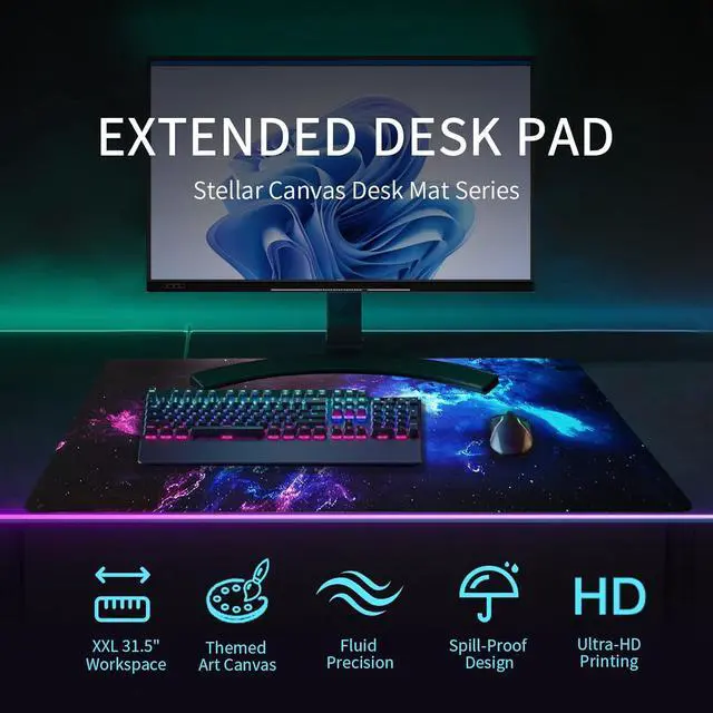 Alt view image 2 of 7 - Galaxy Large Desk Pad Gaming Mouse Pad 31.5 x 15.75 inch XXL Waterproof&Non-Slip Extended Desk Mat Keyboard and Mouse Pad Big Desk Pad Mat for Gaming Office Home