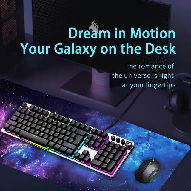 Alt view image 3 of 7 - Galaxy Large Desk Pad Gaming Mouse Pad 31.5 x 15.75 inch XXL Waterproof&Non-Slip Extended Desk Mat Keyboard and Mouse Pad Big Desk Pad Mat for Gaming Office Home