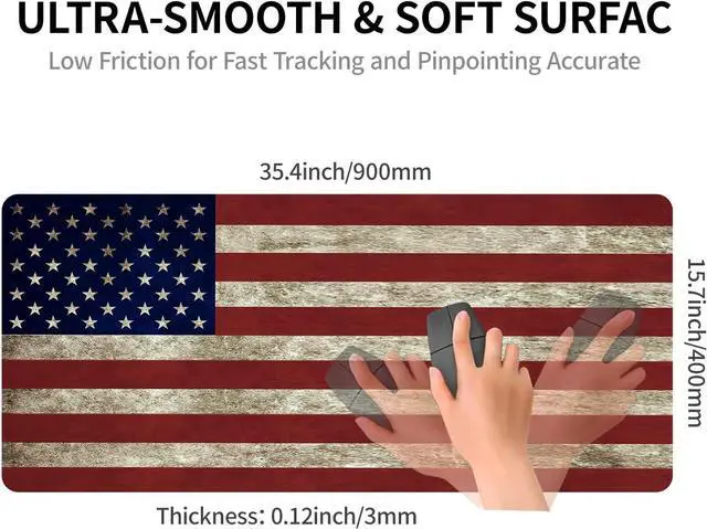 Alt view image 2 of 7 - Large Gaming Mouse Pad with Stitched Edges Non-Slip Base Water Resist Keyboard Pad Desk Mat for Gamer Office & Home 31.5 x 15.7 in (Flag)