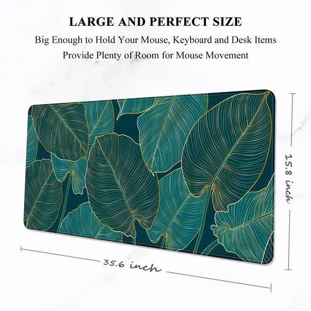 Alt view image 2 of 7 - Auhoahsil Desk Mat, Ultra Large Mouse Pad, XXL Gaming Mousepad, Green Tropical Leaves Deskpad, Big Extended Full Size Mouse Pad, Desktop Desk Matt for Keyboard, Laptop & Computer, 35.5 x 15.7 in