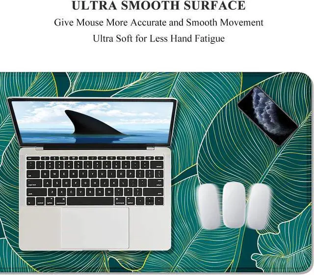Alt view image 3 of 7 - Auhoahsil Desk Mat, Ultra Large Mouse Pad, XXL Gaming Mousepad, Green Tropical Leaves Deskpad, Big Extended Full Size Mouse Pad, Desktop Desk Matt for Keyboard, Laptop & Computer, 35.5 x 15.7 in