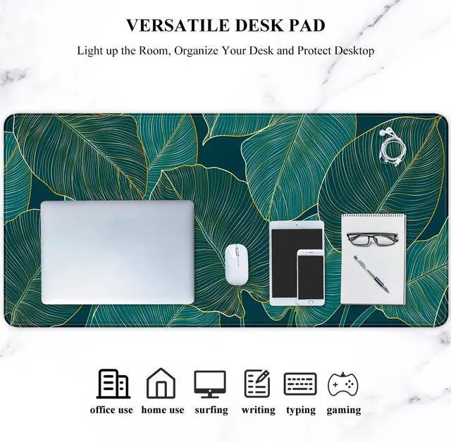 Alt view image 7 of 7 - Auhoahsil Desk Mat, Ultra Large Mouse Pad, XXL Gaming Mousepad, Green Tropical Leaves Deskpad, Big Extended Full Size Mouse Pad, Desktop Desk Matt for Keyboard, Laptop & Computer, 35.5 x 15.7 in