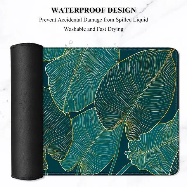 Alt view image 6 of 7 - Auhoahsil Desk Mat, Ultra Large Mouse Pad, XXL Gaming Mousepad, Green Tropical Leaves Deskpad, Big Extended Full Size Mouse Pad, Desktop Desk Matt for Keyboard, Laptop & Computer, 35.5 x 15.7 in