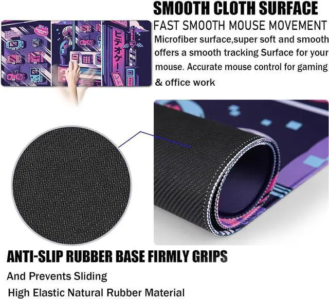 Alt view image 3 of 7 - Japanese Comic Large Gaming Mouse Pad with Stitched Edges, Durable Non-Slip Natural Rubber Base, (31.5X15.7 Inch) Waterproof Laptop Pad Mat for Esports Pros/Gamer/Desktop/Office/Home