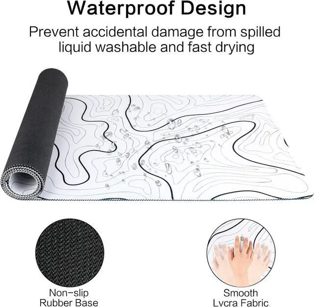 Alt view image 5 of 7 - Large Gaming Mouse Pad for Desk White Topographic Mouse Pad Desk Mat for Gaming Office Long XL Mouse Pads Keyboard Pad Desk Pad for Computer Laptop 31.5x11.8
