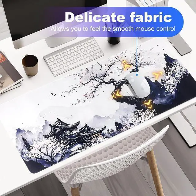 Alt view image 4 of 6 - Gaming Mouse Pad Desk Mat Large XL Keyboard and Mouse Accessories Computer Mats Desktop Anime White Big Extra Long Full Size Pad Mousepad Deskpad Non-Slip Cover Mats for Office