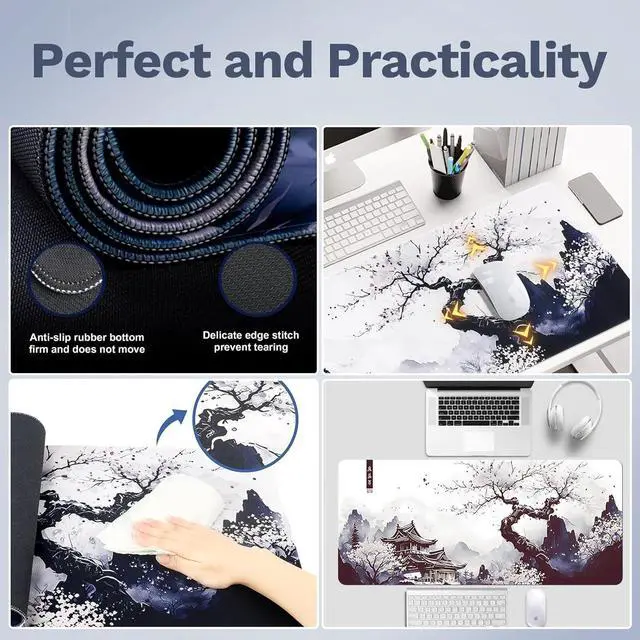 Alt view image 6 of 6 - Gaming Mouse Pad Desk Mat Large XL Keyboard and Mouse Accessories Computer Mats Desktop Anime White Big Extra Long Full Size Pad Mousepad Deskpad Non-Slip Cover Mats for Office