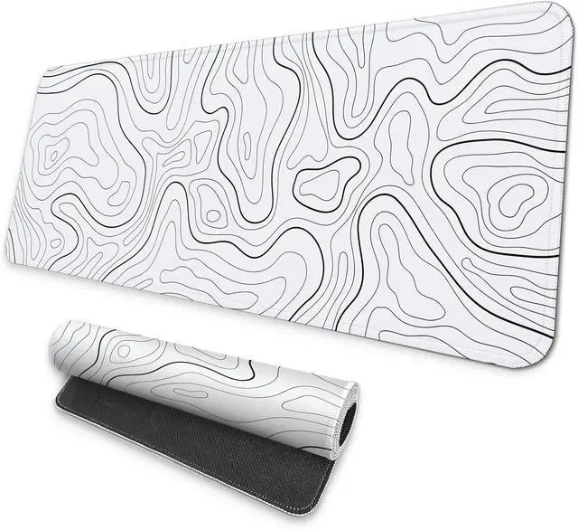 Main image of Large Gaming Mouse Pad Full Keyboard Mat Long Laptop Mousepad Computer Mouse Mat for Home and Office Anti-Slip Rubber Base 31.5 x 11.8 Inches (Grey White Topographic Map)