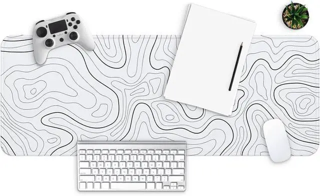 Alt view image 2 of 7 - Large Gaming Mouse Pad Full Keyboard Mat Long Laptop Mousepad Computer Mouse Mat for Home and Office Anti-Slip Rubber Base 31.5 x 11.8 Inches (Grey White Topographic Map)