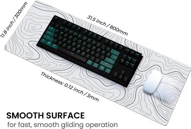 Alt view image 4 of 7 - Large Gaming Mouse Pad Full Keyboard Mat Long Laptop Mousepad Computer Mouse Mat for Home and Office Anti-Slip Rubber Base 31.5 x 11.8 Inches (Grey White Topographic Map)