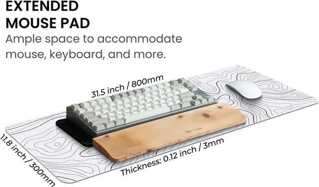Alt view image 3 of 7 - Large Gaming Mouse Pad Full Keyboard Mat Long Laptop Mousepad Computer Mouse Mat for Home and Office Anti-Slip Rubber Base 31.5 x 11.8 Inches (Grey White Topographic Map)