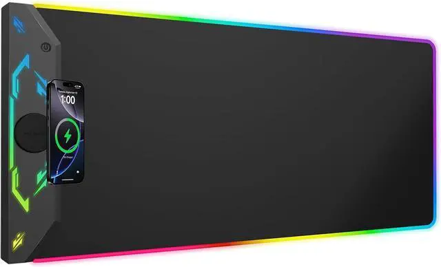 Main image of Gaming Mouse Pad Magnetic Wireless Charging Mouse Pad Gaming 35x15.8 Large RGB Desk Mat for Laptop/Keyboard 24 Light Effects Non-Slip Base Waterproof Ultra-Smooth Surface with Adapter Black