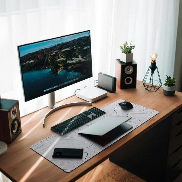 Alt view image 7 of 7 - Large Gaming Mouse Pad Full Keyboard Mat Long Laptop Mousepad Computer Mouse Mat for Home and Office Anti-Slip Rubber Base 31.5 x 11.8 Inches (Grey White Topographic Map)