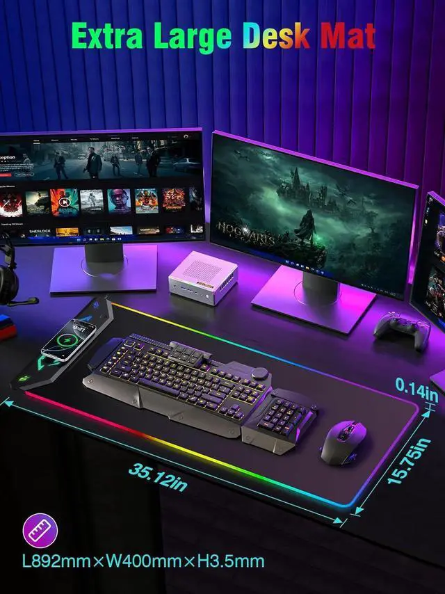 Alt view image 2 of 7 - Gaming Mouse Pad Magnetic Wireless Charging Mouse Pad Gaming 35x15.8 Large RGB Desk Mat for Laptop/Keyboard 24 Light Effects Non-Slip Base Waterproof Ultra-Smooth Surface with Adapter Black