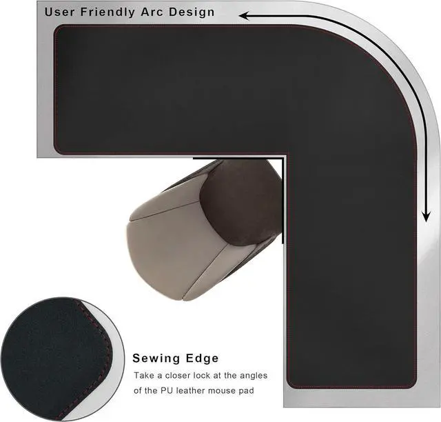 Alt view image 3 of 6 - L-Shaped Gaming Desk Mat Mouse pad Computer Corner Desk Pad 47 Home Office Writing Desk Pad Protector Large Waterproof PU Leather Corner Mousepad - Black (120+120) x40cm