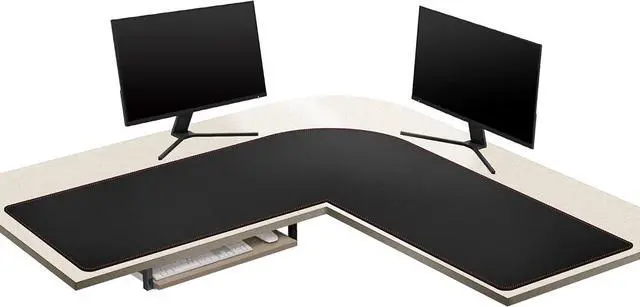 Alt view image 6 of 6 - L-Shaped Gaming Desk Mat Mouse pad Computer Corner Desk Pad 47 Home Office Writing Desk Pad Protector Large Waterproof PU Leather Corner Mousepad - Black (120+120) x40cm