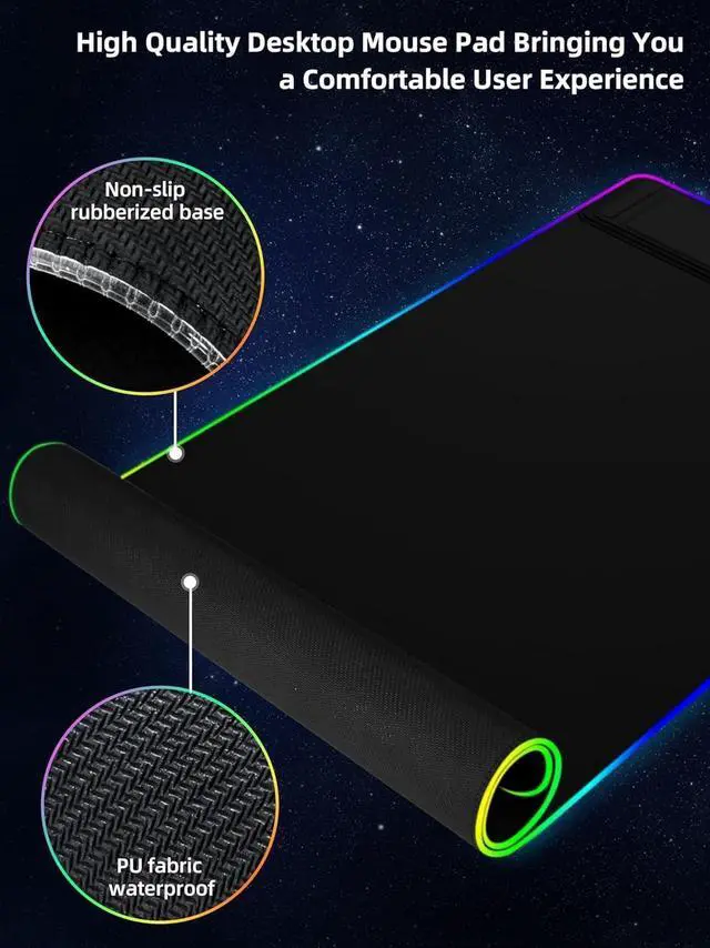 Alt view image 6 of 7 - XXL Mouse Pad with Phone Holder Black RGB Desk Mat with 15W Fast Charging LED Large Gaming Mousepad with 11 Lights Colors Long Mouse Pads for Desk Waterproof Non-Slip Desk Pad for Office & Home