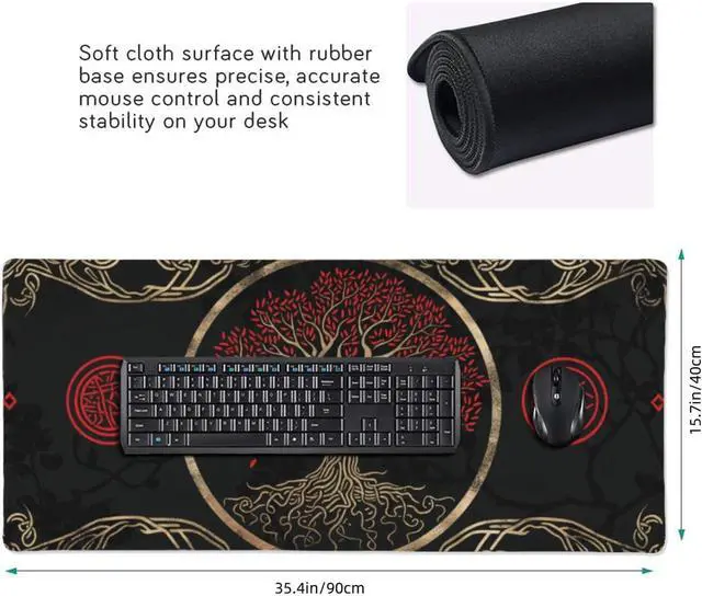 Alt view image 2 of 7 - Celtic Viking Tree Life Goddess Mouse Pad 35.5 X 16 Inch XXL Non Slip Stitched Edges Rubber Mousepad
