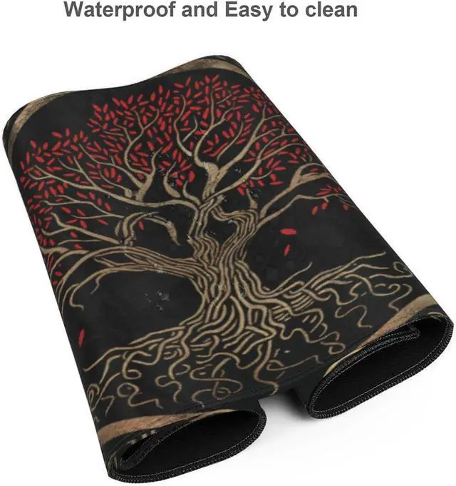 Alt view image 6 of 7 - Celtic Viking Tree Life Goddess Mouse Pad 35.5 X 16 Inch XXL Non Slip Stitched Edges Rubber Mousepad