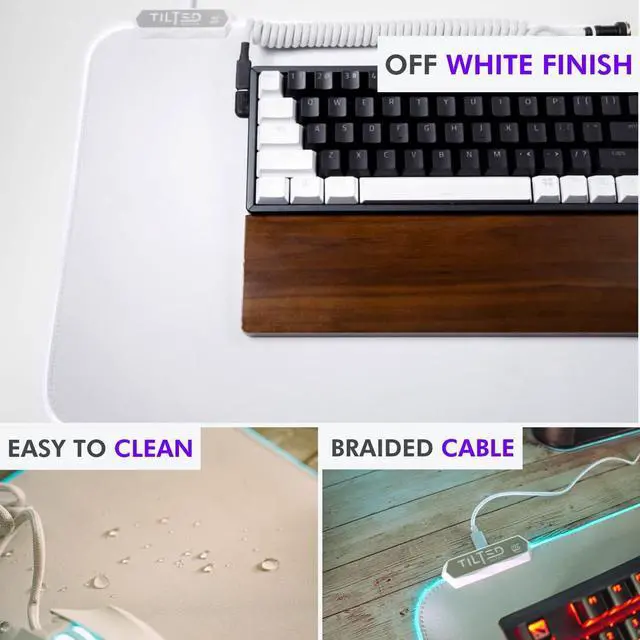 Alt view image 6 of 6 - Bone White Gaming Mouse Pad RGB - Create Your Dream Setup - Bright LED Mouse Pad XL with 8 Light Modes - Smooth Gliding Large RGB Gaming Mouse Pad White - Easy to Clean - Bone White