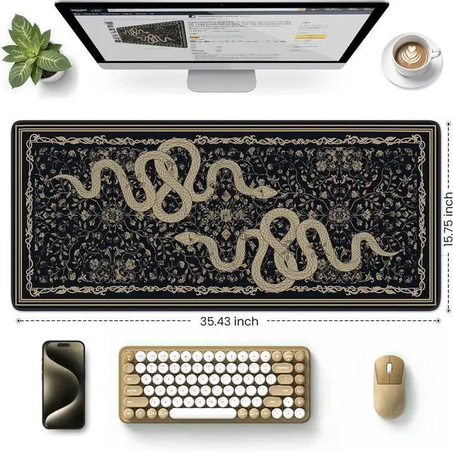 Alt view image 2 of 7 - Gaming Mouse Pad with Smooth Surface Non-Slip XXL Mouse Pad with Stitched Edges Waterproof Computer Mats for Desktop Office Laptop (2025 Black Snake)