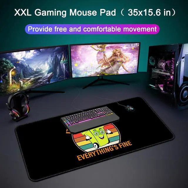 Alt view image 7 of 7 - Desk Mat,Large Mouse Pad 35''×15.6'' XXL Extended Gaming Mouse Pad Mat with Non-Slip Base Stitched Eges Mousepad for Computer,Office,Keyboard and Laptop - Black Fire