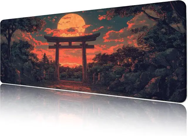 Main image of Japanese Forest Full Moon Gaming Mouse Pad with Non-Slip Rubber Base Large Anime Mousepad with Stitched Edges Long Keyboard Mat for Home and Office 31.5 x 11.8 inches