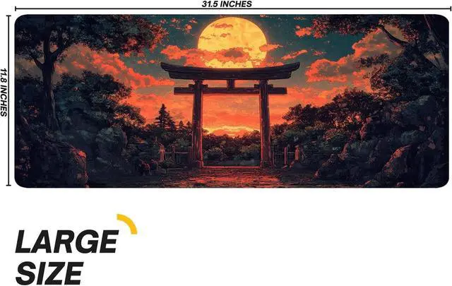 Alt view image 3 of 7 - Japanese Forest Full Moon Gaming Mouse Pad with Non-Slip Rubber Base Large Anime Mousepad with Stitched Edges Long Keyboard Mat for Home and Office 31.5 x 11.8 inches