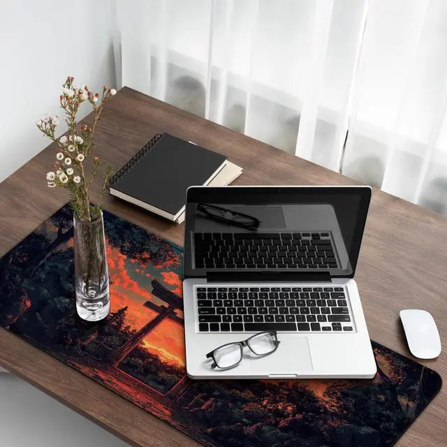 Alt view image 7 of 7 - Japanese Forest Full Moon Gaming Mouse Pad with Non-Slip Rubber Base Large Anime Mousepad with Stitched Edges Long Keyboard Mat for Home and Office 31.5 x 11.8 inches