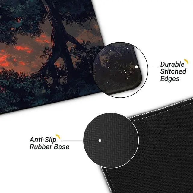 Alt view image 4 of 7 - Japanese Forest Full Moon Gaming Mouse Pad with Non-Slip Rubber Base Large Anime Mousepad with Stitched Edges Long Keyboard Mat for Home and Office 31.5 x 11.8 inches