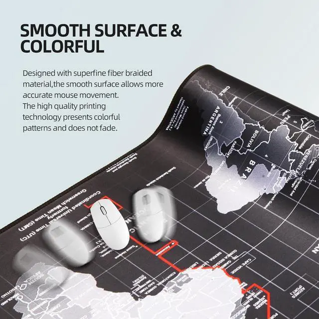 Alt view image 4 of 6 - Large Gaming Mouse Pad with Stitched Edges [35.4x15.7In] Extended Mouse Pad with Non-Slip Natural Rubber Base for Gamer/Desktop/Office/Home 90x40 MapJ