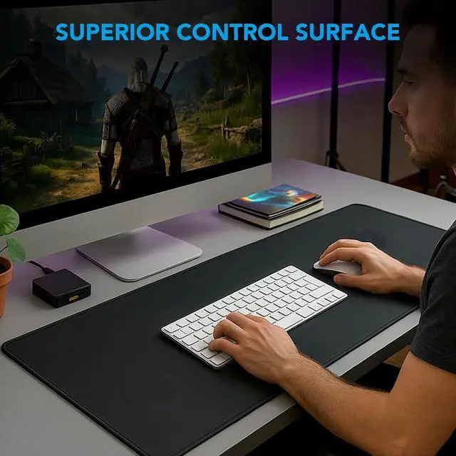 Alt view image 6 of 7 - Large Mouse Pad Desk Mat with Non-Slip Rubber Base Waterproof Gaming Mousepad with Stitched Edges XXL Computer Long Keyboard Mouse Mat for Gamer Office & Home 31.5 x 15.7 Black