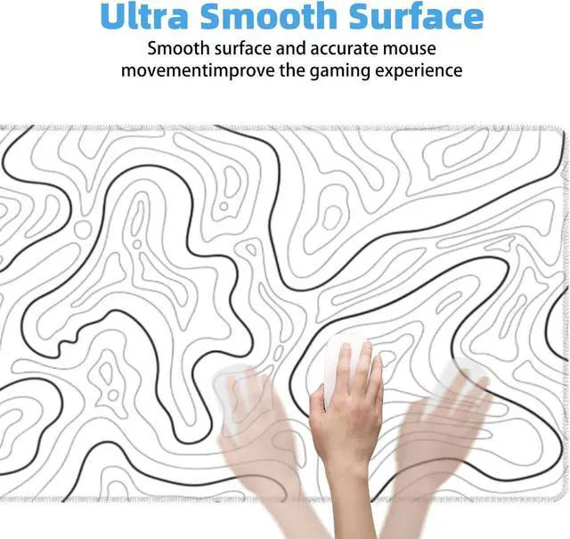 Alt view image 3 of 5 - Extended Gaming Mouse Pad Topographic Map Design 31.5 x 11.8 InchesMousepad with Non-Slip Base Stitched Edge Keyboard Mat for Gaming OfficeWhite
