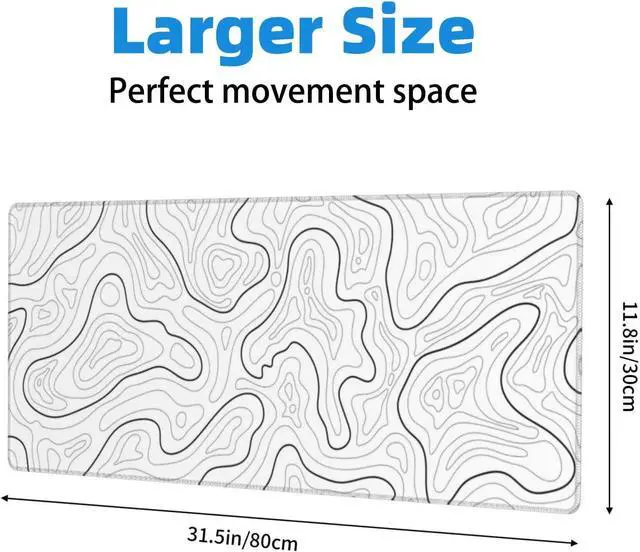 Alt view image 2 of 5 - Extended Gaming Mouse Pad Topographic Map Design 31.5 x 11.8 InchesMousepad with Non-Slip Base Stitched Edge Keyboard Mat for Gaming OfficeWhite