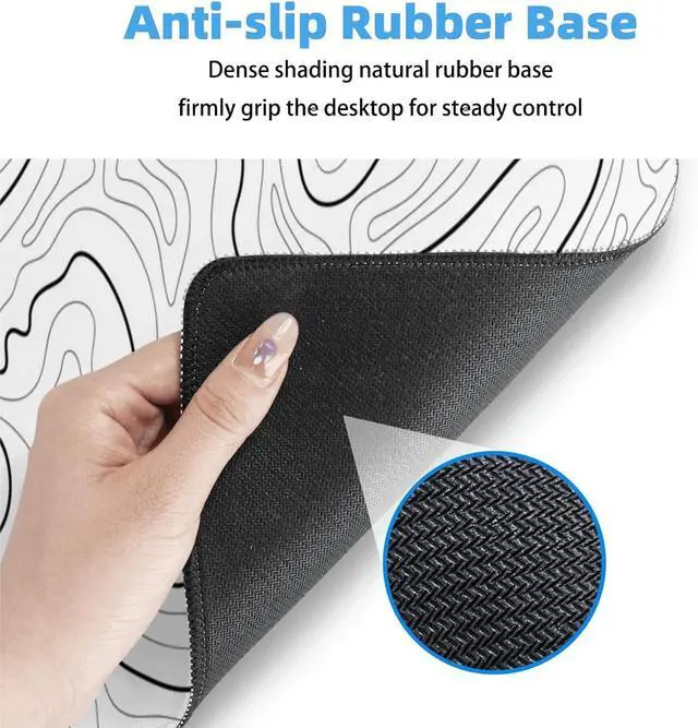 Alt view image 4 of 5 - Extended Gaming Mouse Pad Topographic Map Design 31.5 x 11.8 InchesMousepad with Non-Slip Base Stitched Edge Keyboard Mat for Gaming OfficeWhite