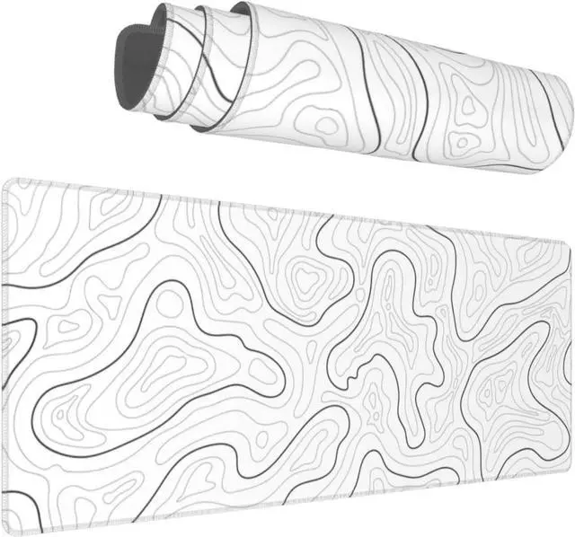 Main image of Extended Gaming Mouse Pad Topographic Map Design 31.5 x 11.8 InchesMousepad with Non-Slip Base Stitched Edge Keyboard Mat for Gaming OfficeWhite