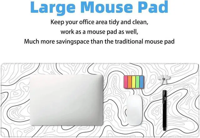 Alt view image 5 of 5 - Extended Gaming Mouse Pad Topographic Map Design 31.5 x 11.8 InchesMousepad with Non-Slip Base Stitched Edge Keyboard Mat for Gaming OfficeWhite