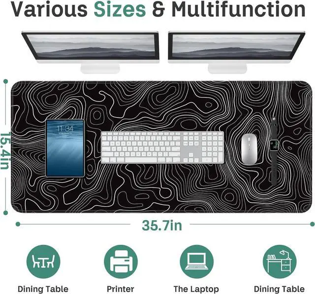 Alt view image 2 of 7 - Gaming Mouse Pad Black Desk Mat Black Extended Mouse Mat XXL Extra Large Mouse Pad for Desk 35.4x15.7in Mousepad with Stitched Edges Non-Slip Rubber Base Waterproof Computer Keyboard Pad