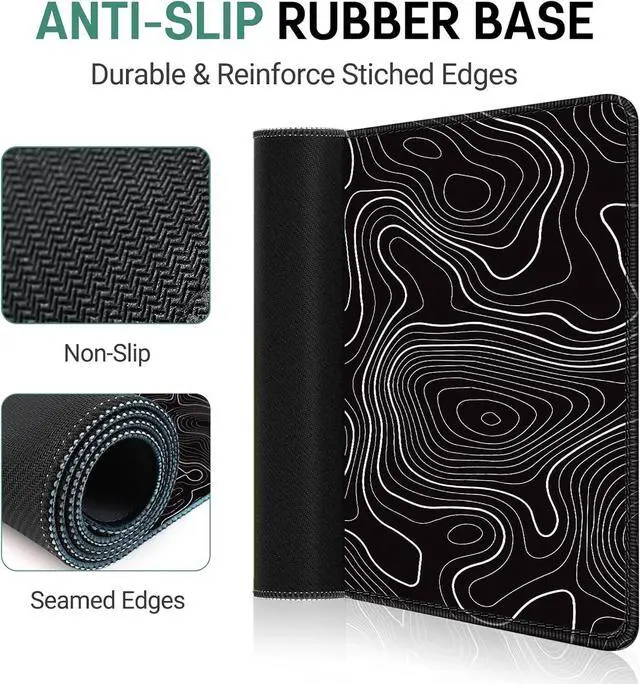 Alt view image 4 of 7 - Gaming Mouse Pad Black Desk Mat Black Extended Mouse Mat XXL Extra Large Mouse Pad for Desk 35.4x15.7in Mousepad with Stitched Edges Non-Slip Rubber Base Waterproof Computer Keyboard Pad