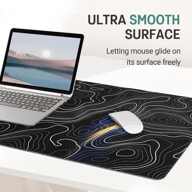 Alt view image 5 of 7 - Gaming Mouse Pad Black Desk Mat Black Extended Mouse Mat XXL Extra Large Mouse Pad for Desk 35.4x15.7in Mousepad with Stitched Edges Non-Slip Rubber Base Waterproof Computer Keyboard Pad