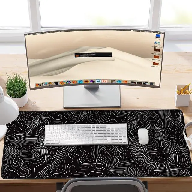 Alt view image 7 of 7 - Gaming Mouse Pad Black Desk Mat Black Extended Mouse Mat XXL Extra Large Mouse Pad for Desk 35.4x15.7in Mousepad with Stitched Edges Non-Slip Rubber Base Waterproof Computer Keyboard Pad