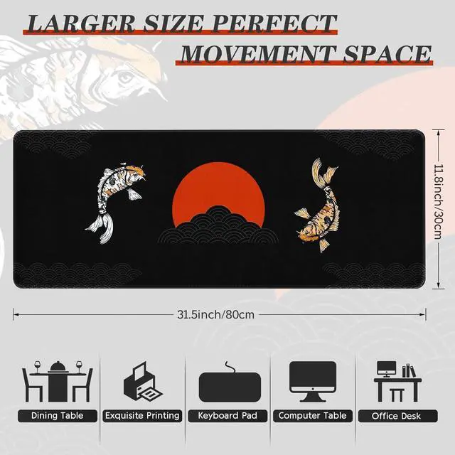 Alt view image 2 of 7 - Mouse Pad Gaming Large Desk Pad (31.5 x 11.8 x0.12 inch) Washable Keyboard Pad Laptop Desk Mat Japanese Mouse Pad with Anti-Slip Rubber Base Extended Mouse Pad for Office & Home.