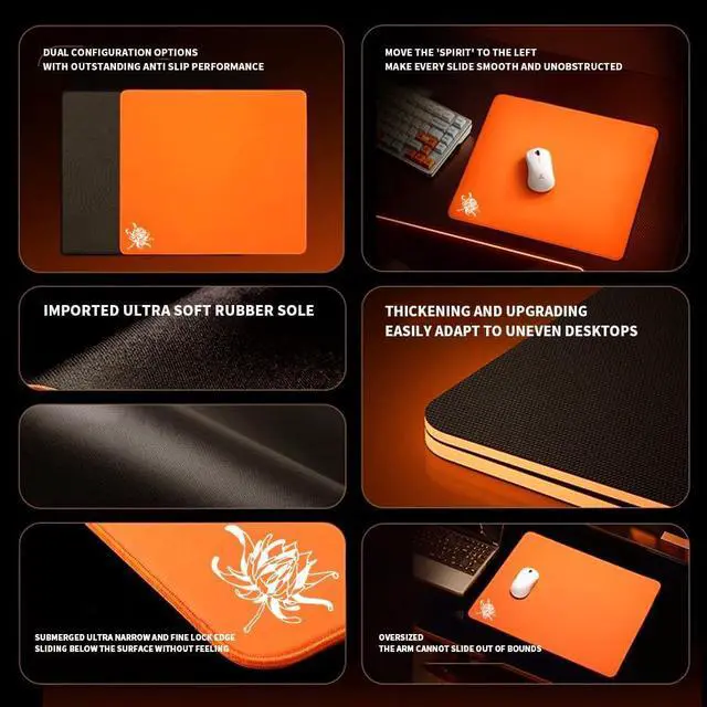 Alt view image 2 of 7 - YUGMCOCE Large Gaming Mouse Pad Water Resist Non-Slip Mousepad Rubber Desk Mouse Pad with Stitched Edges Computer Keyboard Mouse Mat for Gaming Office & Home 18.8 * 15.7in (Orange)