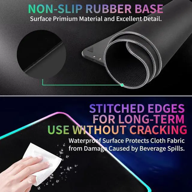 Alt view image 5 of 7 - RGB Gaming Mouse Pad with Wireless Charging 15W LED Mouse Mat 31.5 * 11.8 in 10 Light Modes Extra Large Mousepad Non-Slip Rubber Base Computer Keyboard Mat for Gaming MacBook PC Laptop Desk
